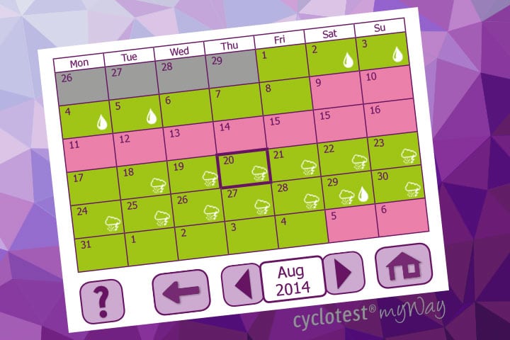The Calendar of cyclotest myWay gives an outlook of the fertile and infertile days of the current cycle.
